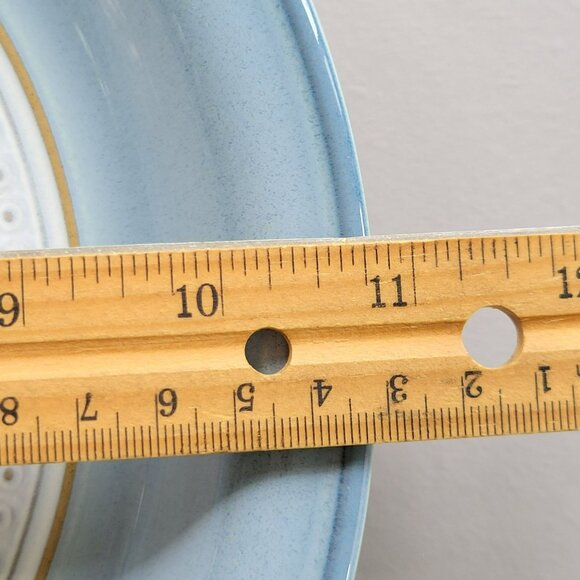 Vintage Denby Castile Dinner Plate Blue Rim Tan Embossed Accents Stoneware - Picture 11 of 11